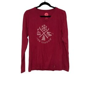 Life is Good Womens Long Sleeve Crusher Tee Red Ski Snowboard Graphic Size S